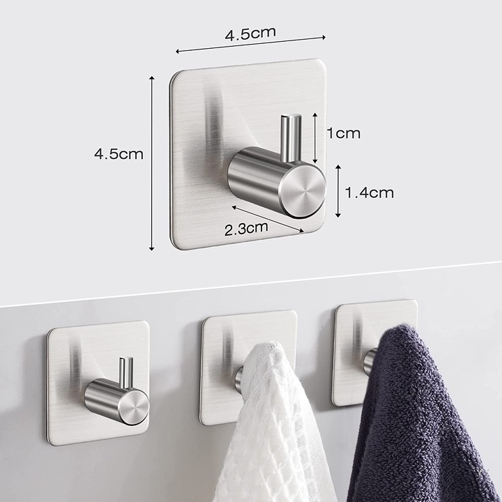 Set 4 Carlige Adezive Din Otel Inoxidabil, Darklove Carlige De Prosoape Hooks Autoadezive, Fara Gaurire Carlige Perete, Potrivit Pentru Baie Si Toaleta, Bucatarie Si Usa, Argintiu