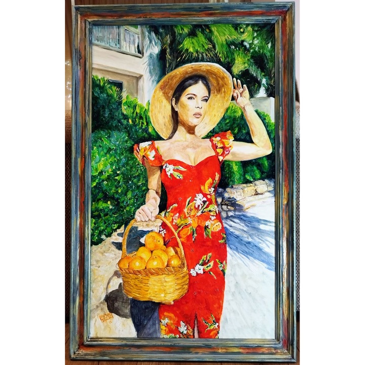 Tablou pictat in ulei, Portret, 76x44 cm, dreptunghiular