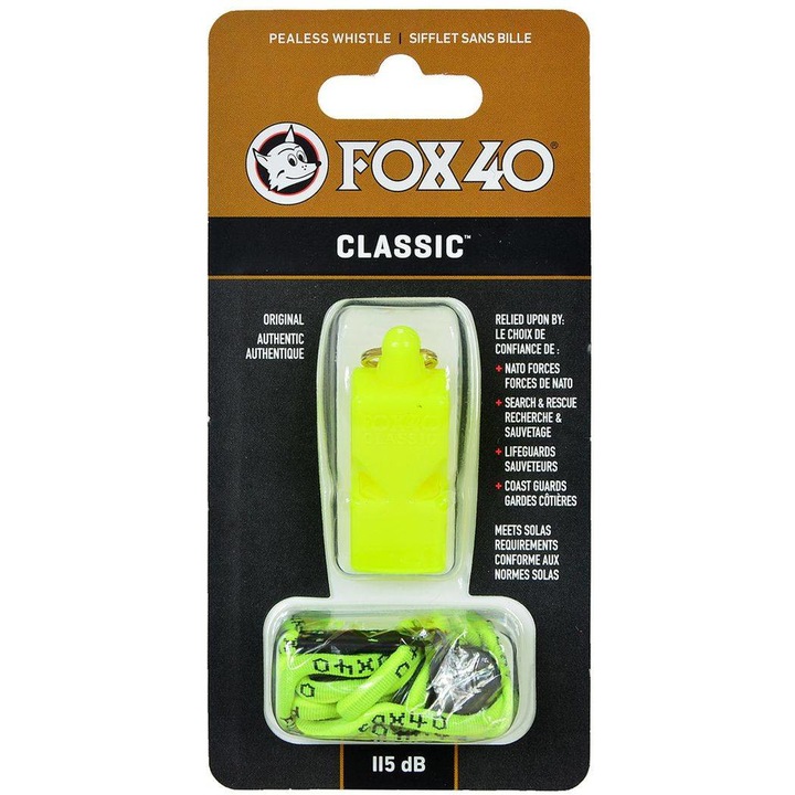 Fluier arbitru, Fox 40, Plastic, 115 dB, Neon