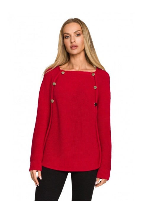 Pulover cu nasturi MOE. Acril. Poliamida. Rosu. S-M