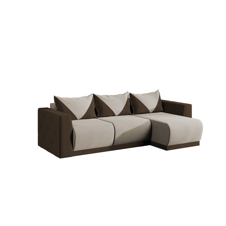 Coltar Luna, extensibil, cu lada depozitare, stofa, 266 x 155 x 87 cm, Crem / Maro