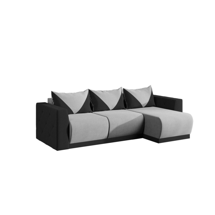 Coltar Luna, extensibil, cu lada depozitare, stofa, 266 x 155 x 87 cm, Gri Deschis / Antracit