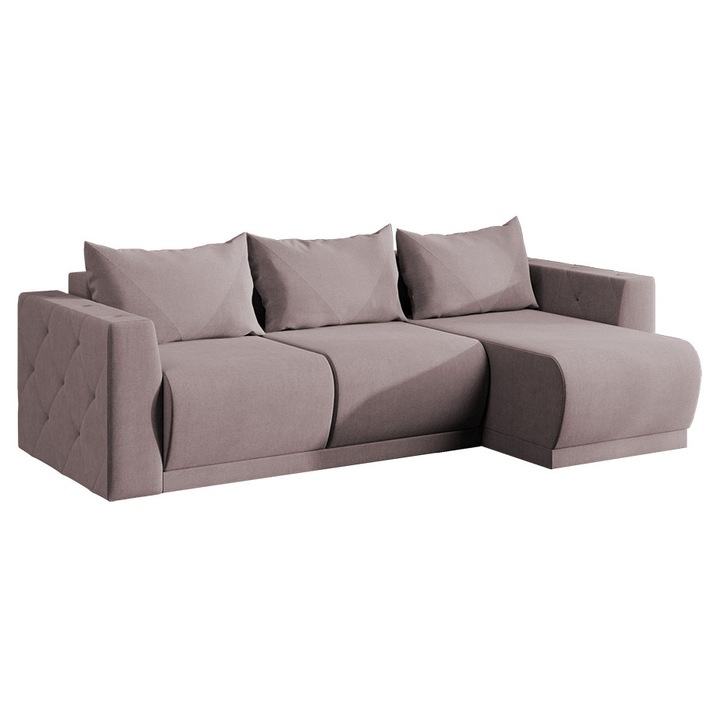 Coltar Luna, extensibil, cu lada depozitare, stofa, 266 x 155 x 87 cm, Roze