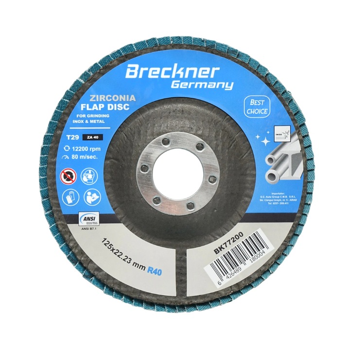 Disc lamelar abraziv cu zirconiu pentru taiat si polizat metal, inox P40, 125mm