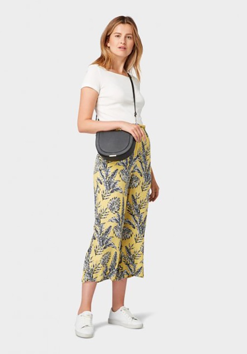 Tom Tailor vékony sárga női nadrág levélmintával, 38-as