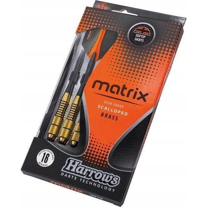 Комплект 3 стрелички за електронна дъска Harrows, Matrix, Softtip, Brass/Plastic, Black/Orange