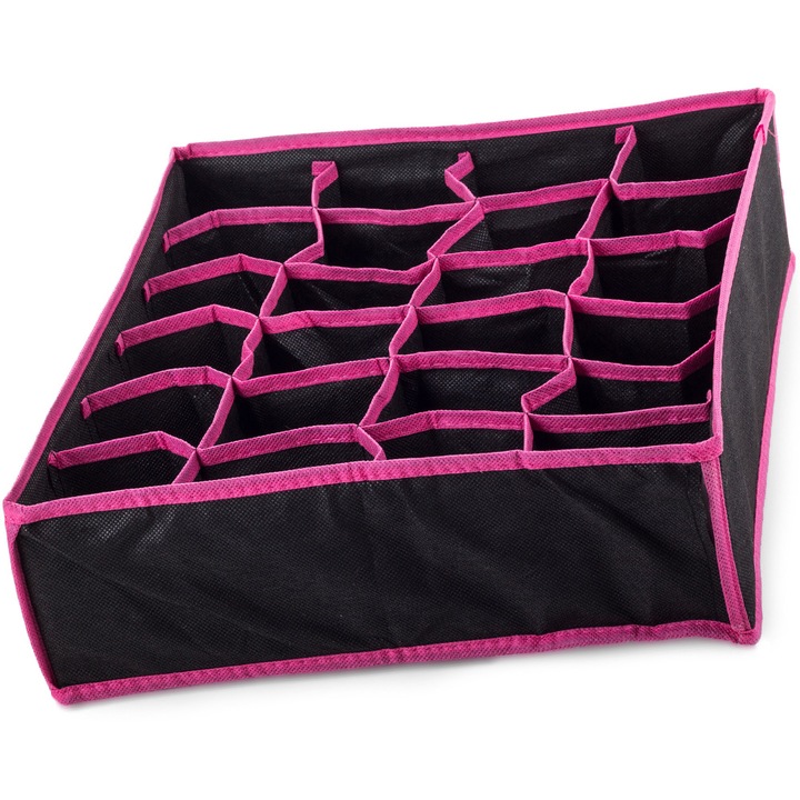 Organizator de sertare, Zola®, pentru sosete si lenjerie intima, cu 24 compartimente, 34X30X10 cm, roz