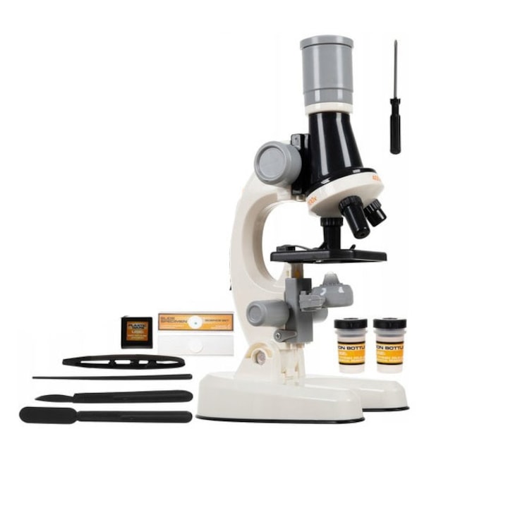 Zola Játék mikroszkóp gyerekeknek, nagyítások 100x, 400x, 1200x, tartozékokkal, 22 x 12,5 x 8 cm