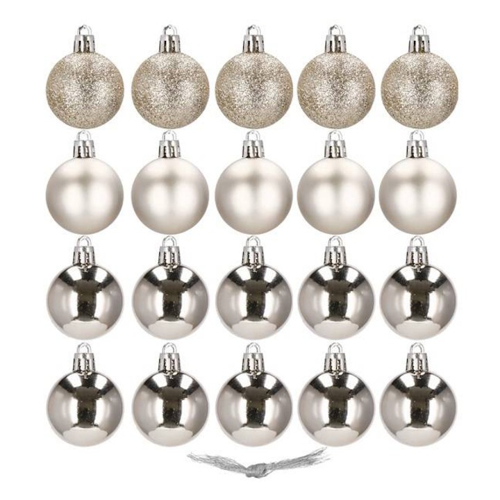 Set 20 Globuri de Craciun pentru Brad, din Plastic, diametru 4 cm, culoare Auriu/Roz