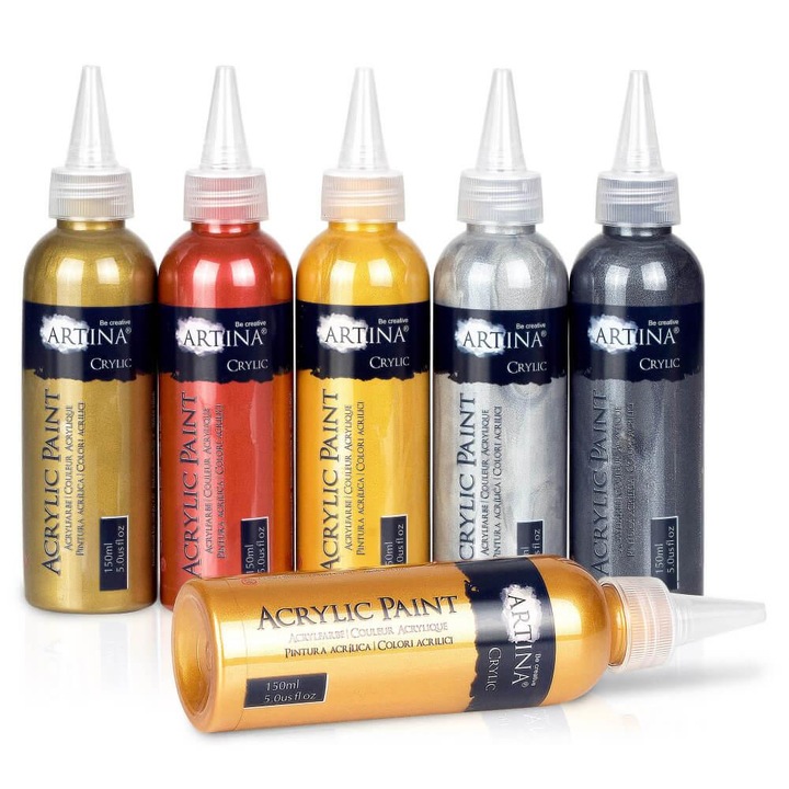 Set vopsele acrilice Artina, Metalic, 6x150ml, Multicolor