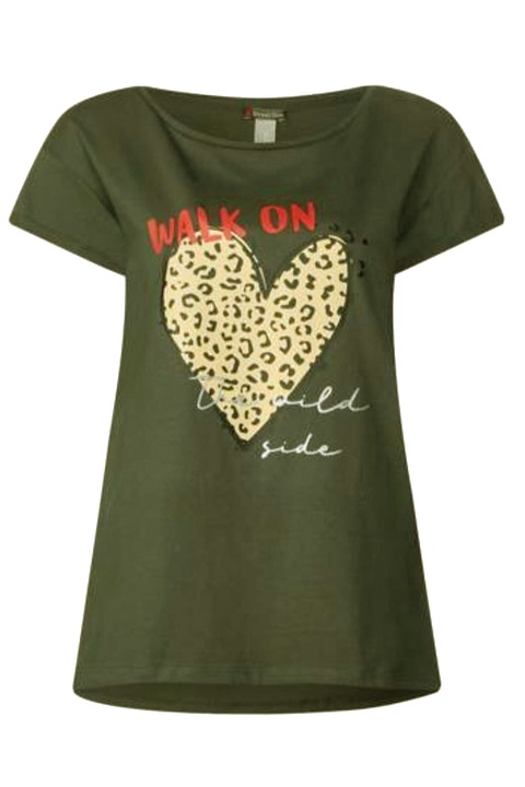 Tricou dama din bumbac cu imprimeu, Street One, Kaki