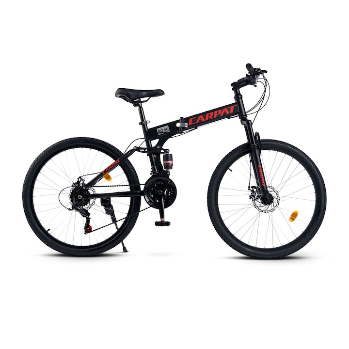Алуминиев MTB сгъваем велосипед с 26" колела, скоростен лост Saiguan, амортисьорна вилка, предни/задни дискови спирачки, 21 скорости, черно/червено, сгъваем планински велосипед Genius Carpat Road Super Sport