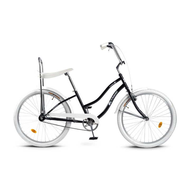 Bicicleta retro de oras cu roti de 26", Frana spate Torpedo si Fata VBrake, 1 Viteza, negru/alb, City Bike Carpat Liberta Genius cu cadru din otel