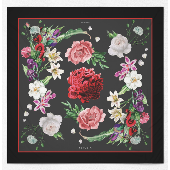 Копринен шал Secret Garden, черен, 90 см х 90 см