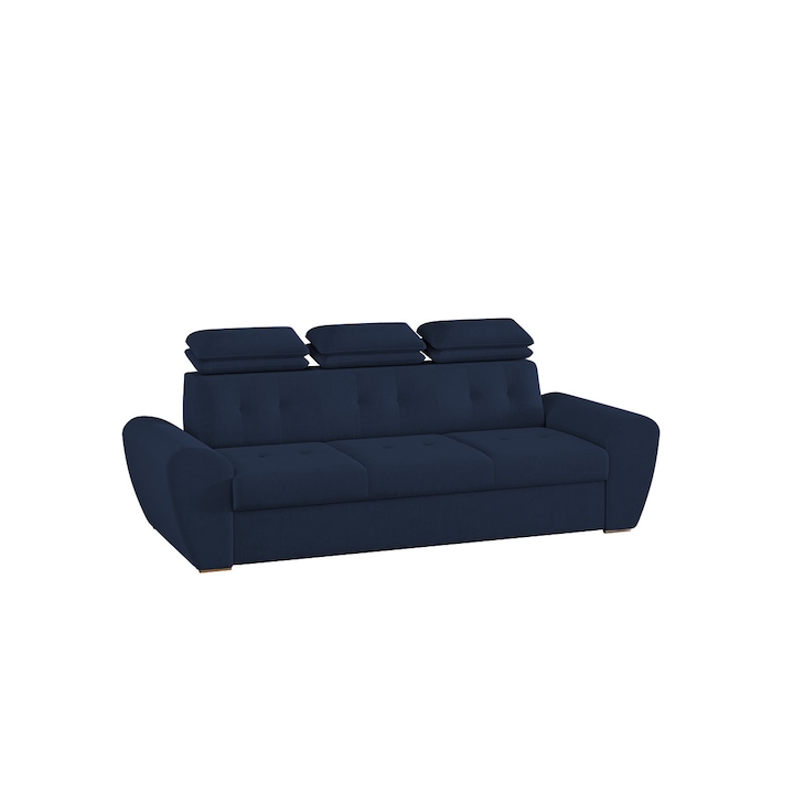 Canapea Barini, extensibila, cu tetiere reglabile, stofa, 245 x 100 x 95 cm, Albastru