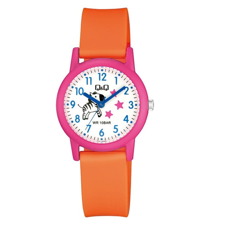 Ceas copii Q&Q V23A-009VY, rezistent la apa 100 m, Portocaliu