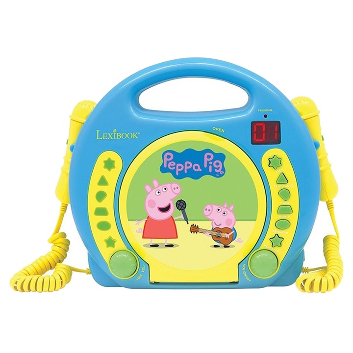 Peppa Pig zenelejátszó, Lexibook, 2 mikrofon, 3 év+, kék