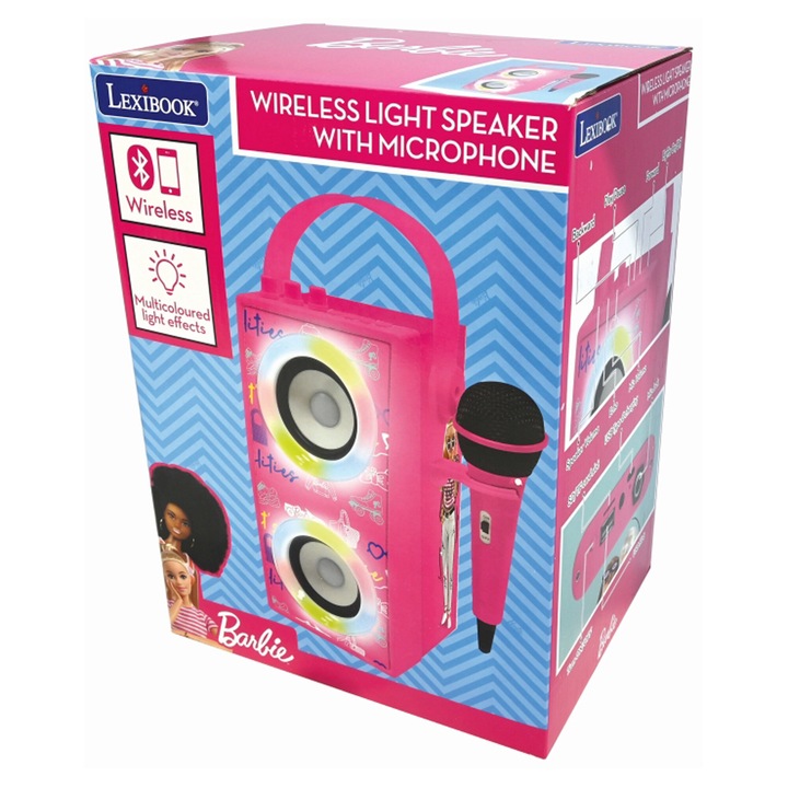 Тонколона с микрофон Barbie, Lexibook, 3 години+, Розов