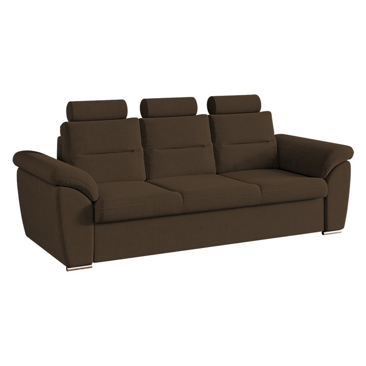 Canapea Biano, extensibila, cu tetiere reglabile, stofa, 240 x 90 x 105 cm, Maro