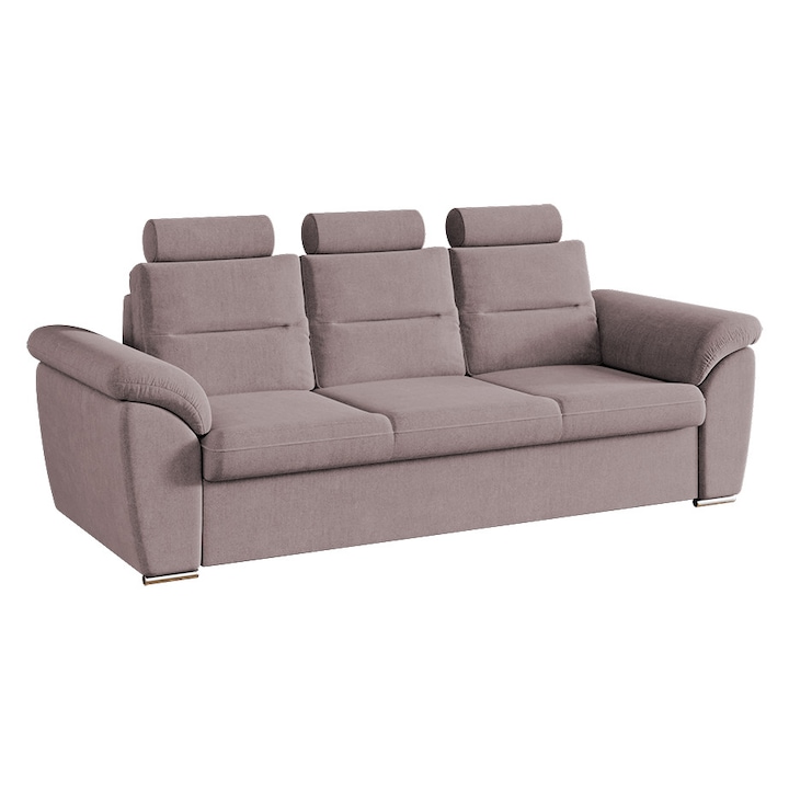 Canapea Biano, extensibila, cu tetiere reglabile, stofa, 240 x 90 x 105 cm, Roze