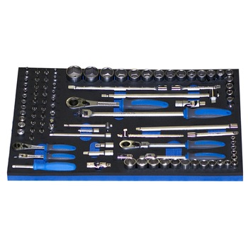 Set de capete chei tubulare cu accesorii in suport SOS marca Unior compus din 96 de piese Set de capete chei tubulare cu accesorii in suport SOS marca Unior compus din 96 de piese