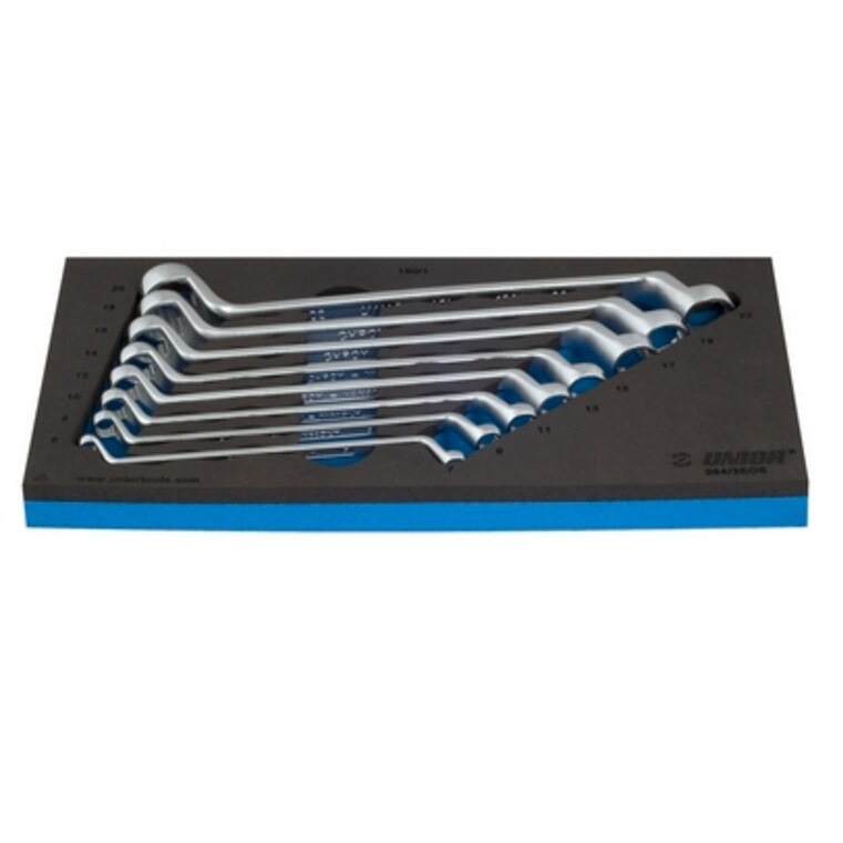 Set de 8 chei inelare dublu cotite marca Unior in suport SOS