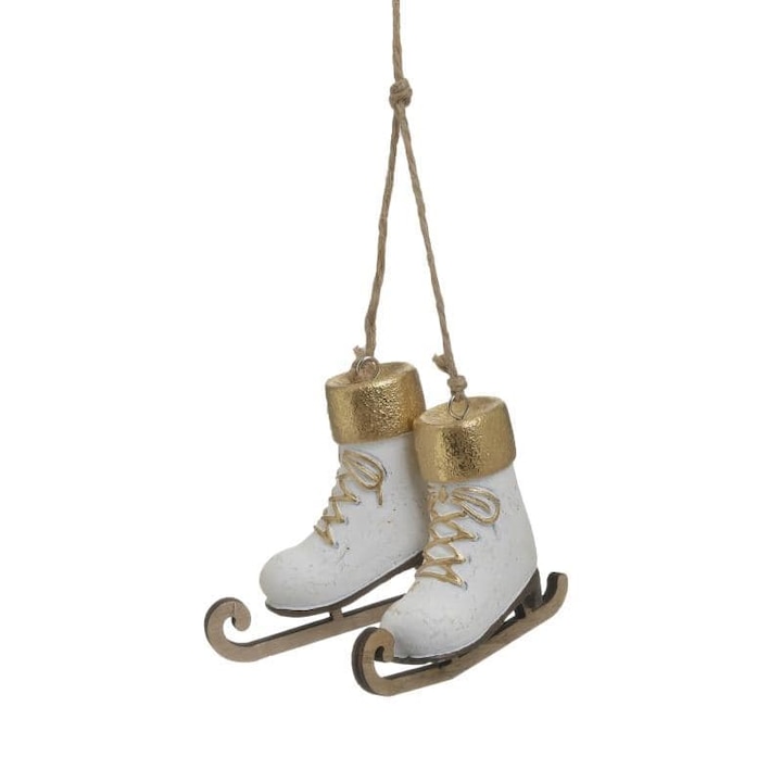 Ornament brad Ice Skates alb/auriu 10x9cm