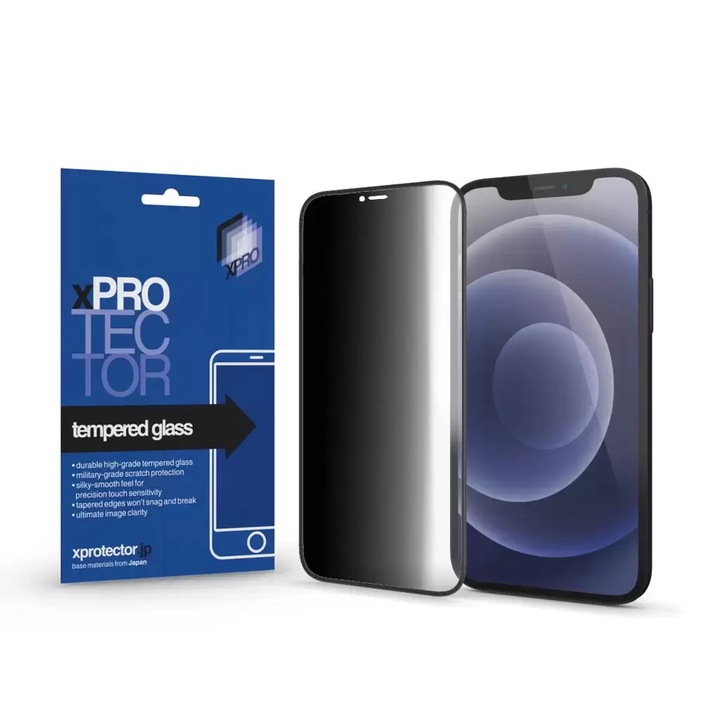 Tempered Glass 0.33 Full 3D Black (FG) PRIVACY kijelzővédő üveg Apple iPhone 13 / 13 Pro / 14 készülékhez (127064) - Kijelzővédő fólia