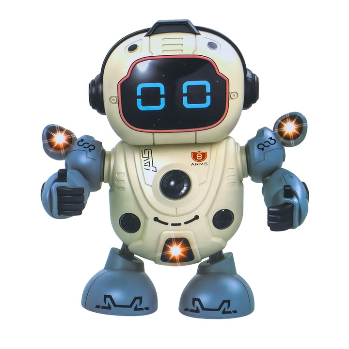 Robot dansator pentru copii, cu muzica, luminite colorate, 18 cm