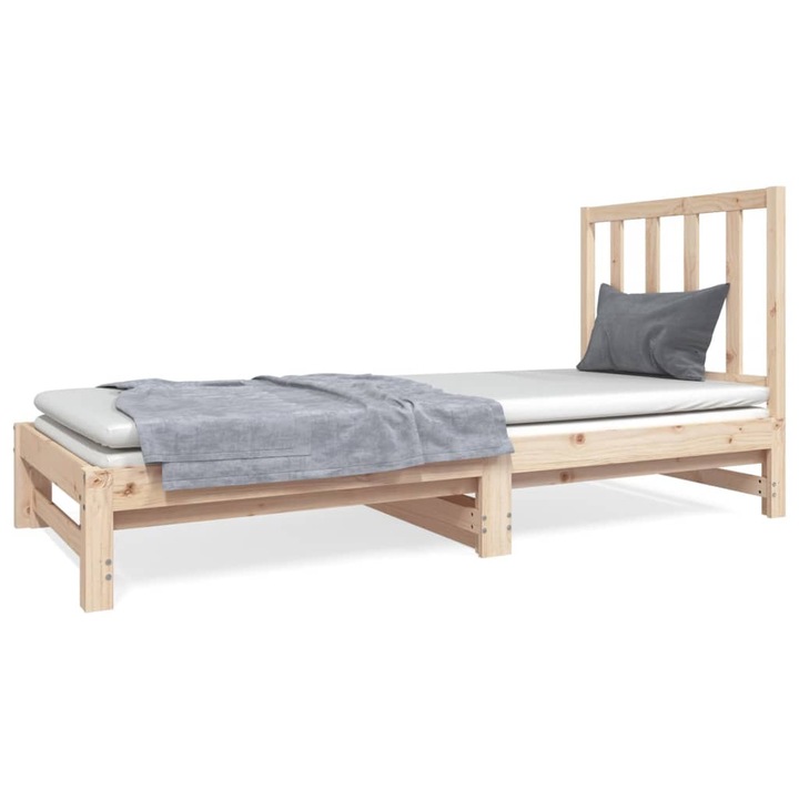 Pat de zi extensibil vidaXL, 2x(90x190) cm, lemn masiv de pin, 25.45 kg 3124752