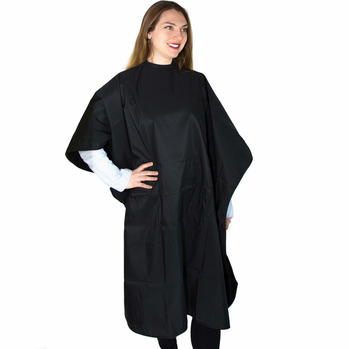 Pelerina tuns Ardette, PEL10, Neagra, Impermeabila, cu elastic la gat si agatatoare metalica, pentru frizerie