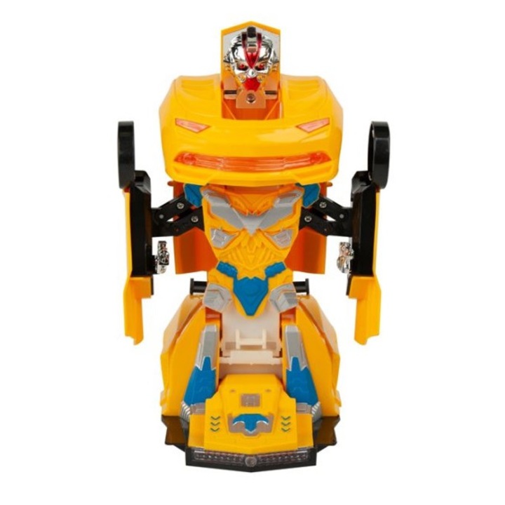 Robot transformabil in masina de curse, cu sunet, lumini si miscare, bump and go, 24x12x10 cm, pentru copii 3 ani +