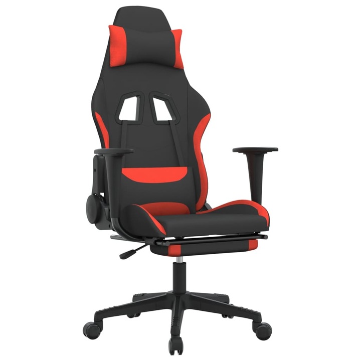 Scaun de gaming cu suport picioare vidaXL, negru si rosu, textil, 14.35 kg