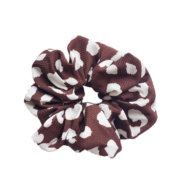 Elastic pentru par, model cu pete, maro cu imprimeu, EFAYN