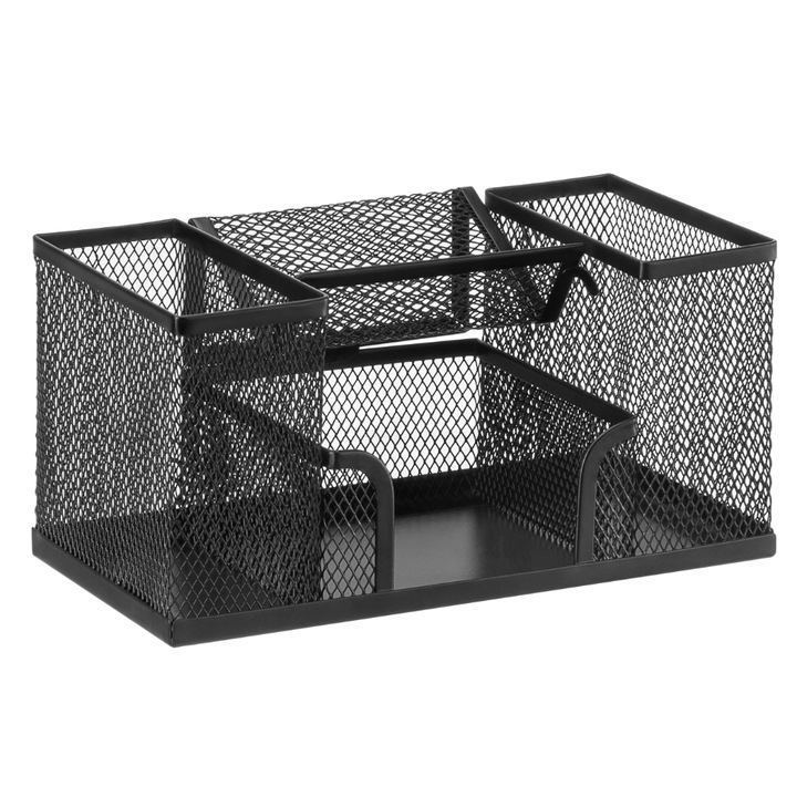 Organizator de birou 1, Metal, 4 compartimente, Negru