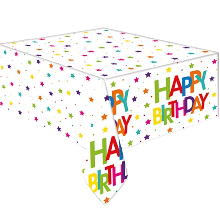 Fata de masa Petrecere, 120 x 180cm, print Rainbow Happy Birthday, HB7269, Multicolor