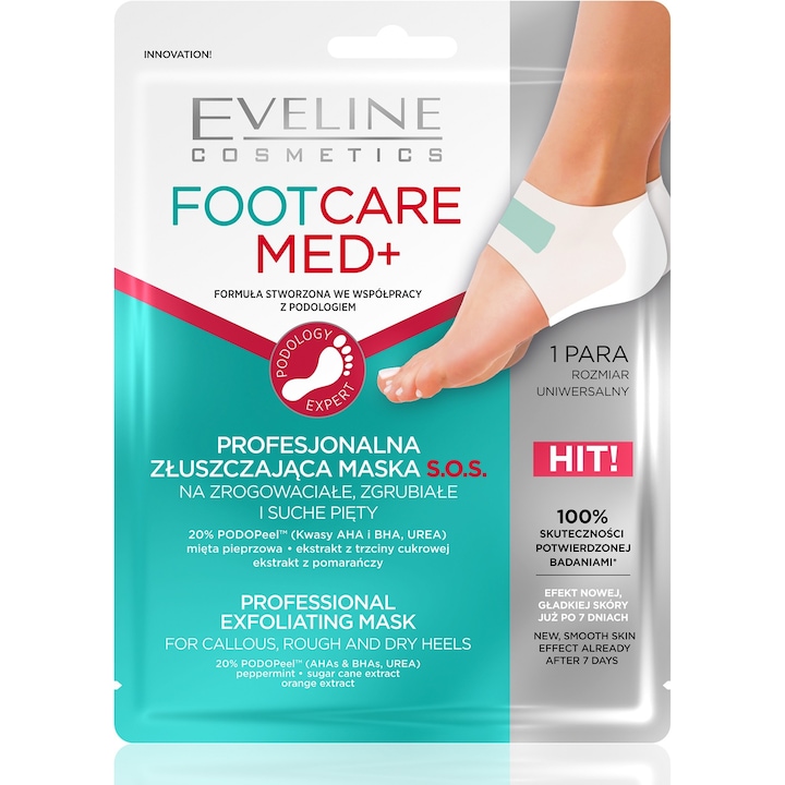 Маска за крака Eveline, Foot Care Med, Ексфолираща SOS маска за пети, 1 чифт