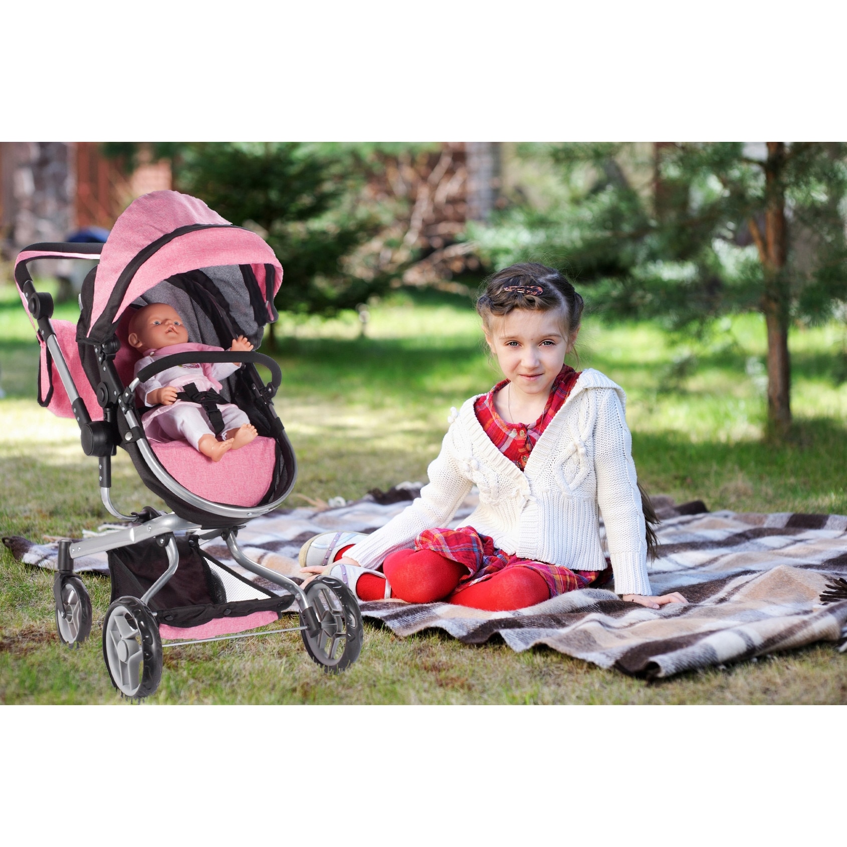 Jucarie Interactiva, Carucior Ideal pentru Papusi 2 In 1, Reglare pe ...