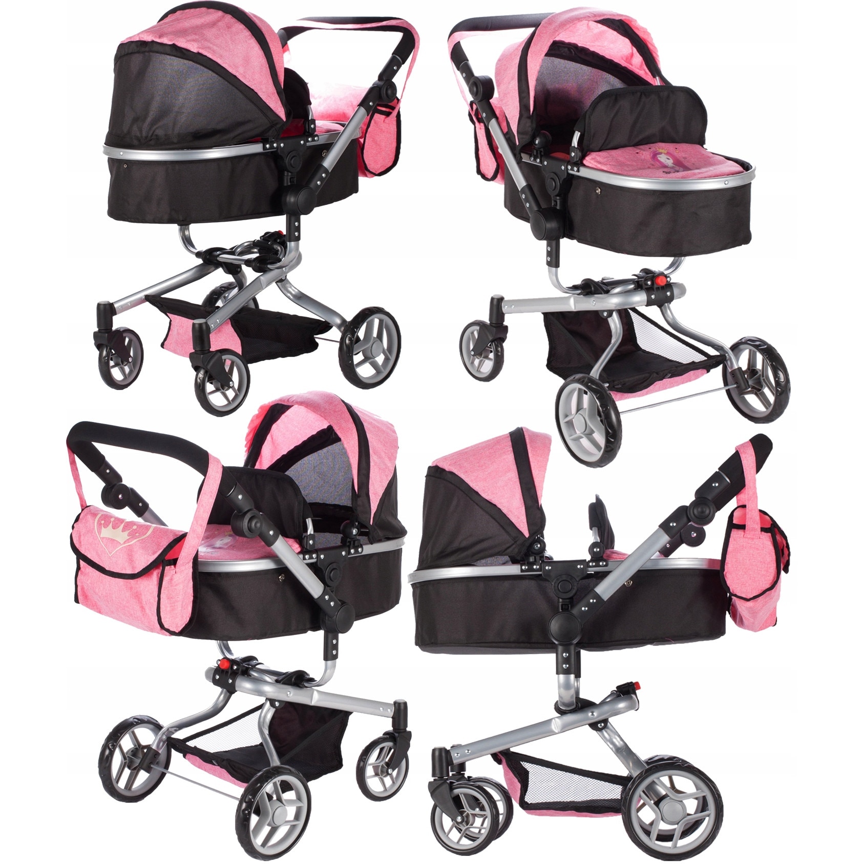 Jucarie Interactiva, Carucior Ideal pentru Papusi 2 In 1, Reglare pe ...