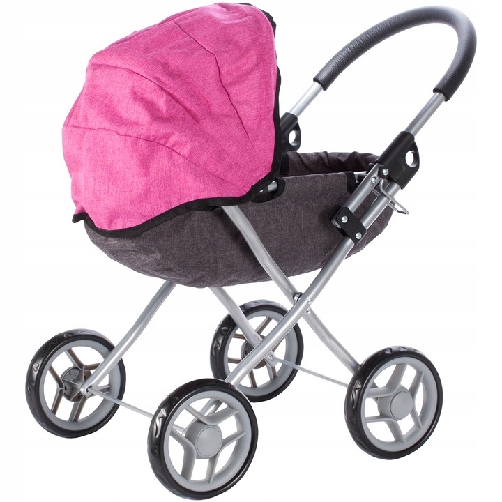 Jucarie Interactiva, Carucior Ideal pentru Papusi Landou, Maner Reglabil, Material de Inalta Calitate, Usor de Pliat, Desing Modern, 58 x 38 x 54 cm, Roz