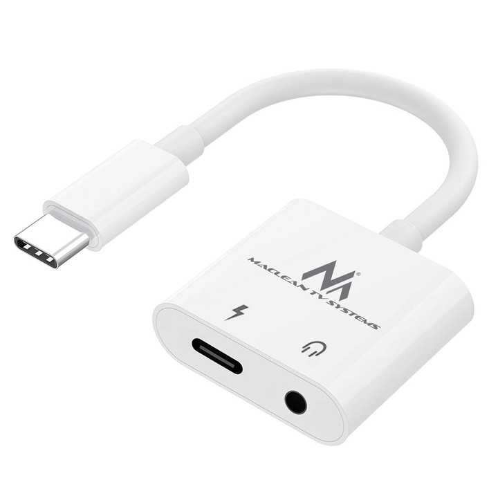 Adaptor audio pentru telefon, USB Type C - Jack 3.5 mm, PD, Maclean MCTV-848, Alb