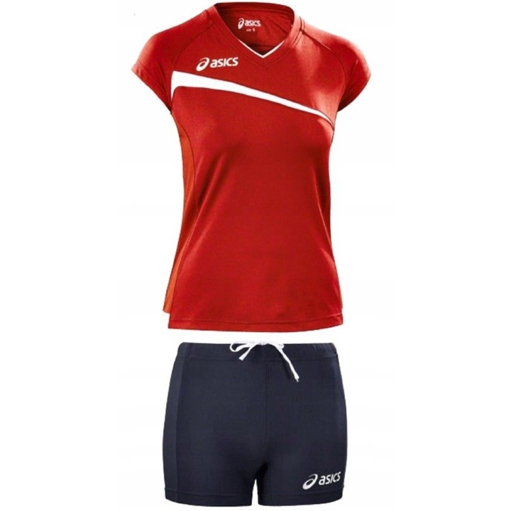 Set fitness dama, Asics, Poliester, Rosu/Negru, Izolare termica, Marimea XL