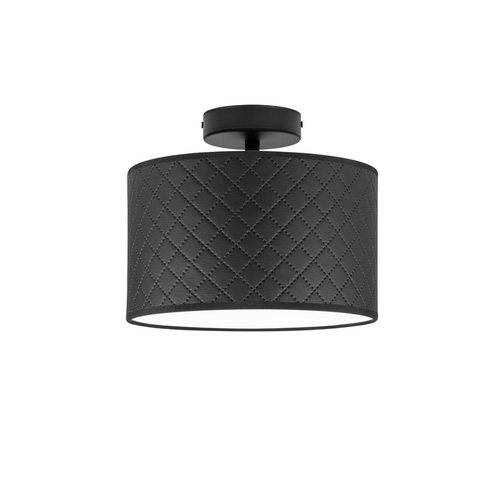 Plafoniera eleganta cu 1 lumina, Sotto Luce Aki, piele artificiala neagra, baza neagra,1 x E27, diam. 25 cm