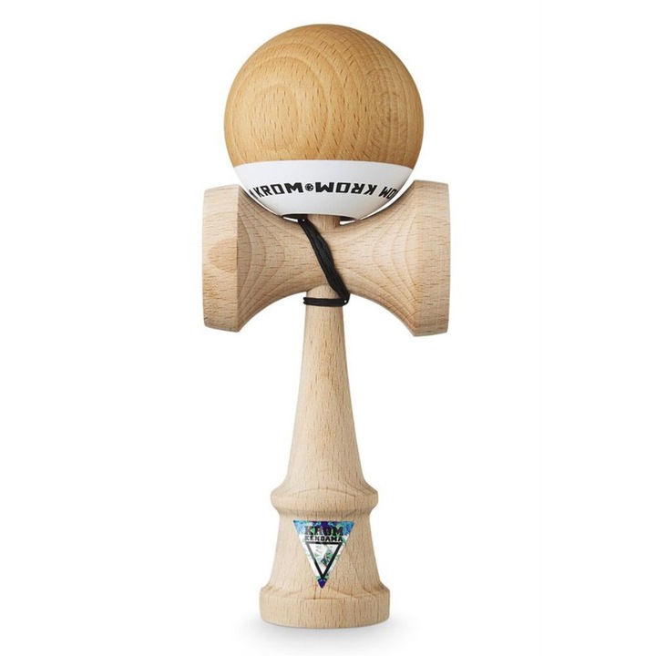 Kendama Krom, Lemn, 18 cm, Margele/Sfoara rezerva, Alb/Bej