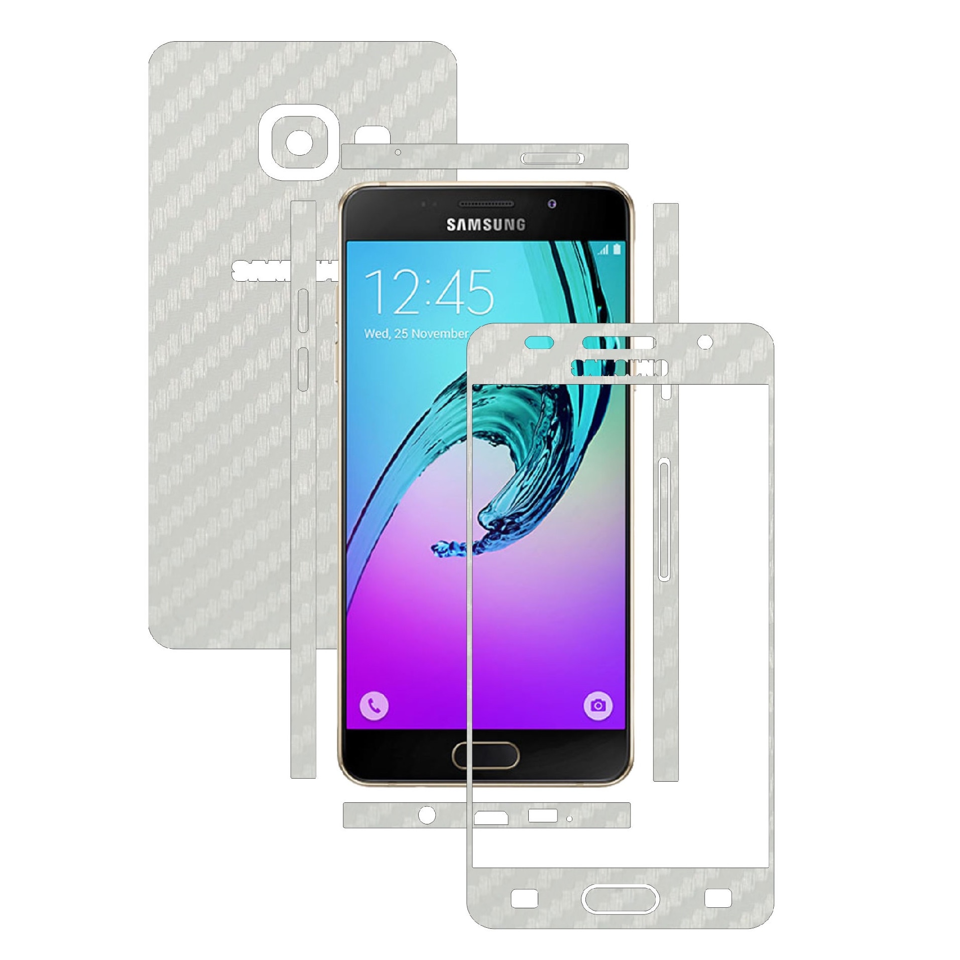 Folie de protectie Carbon Skinz, Inlocuitor Husa, Acoperire Totala a Carcasei, Carbon Alb pentru Samsung Galaxy A7 2016 & Duos