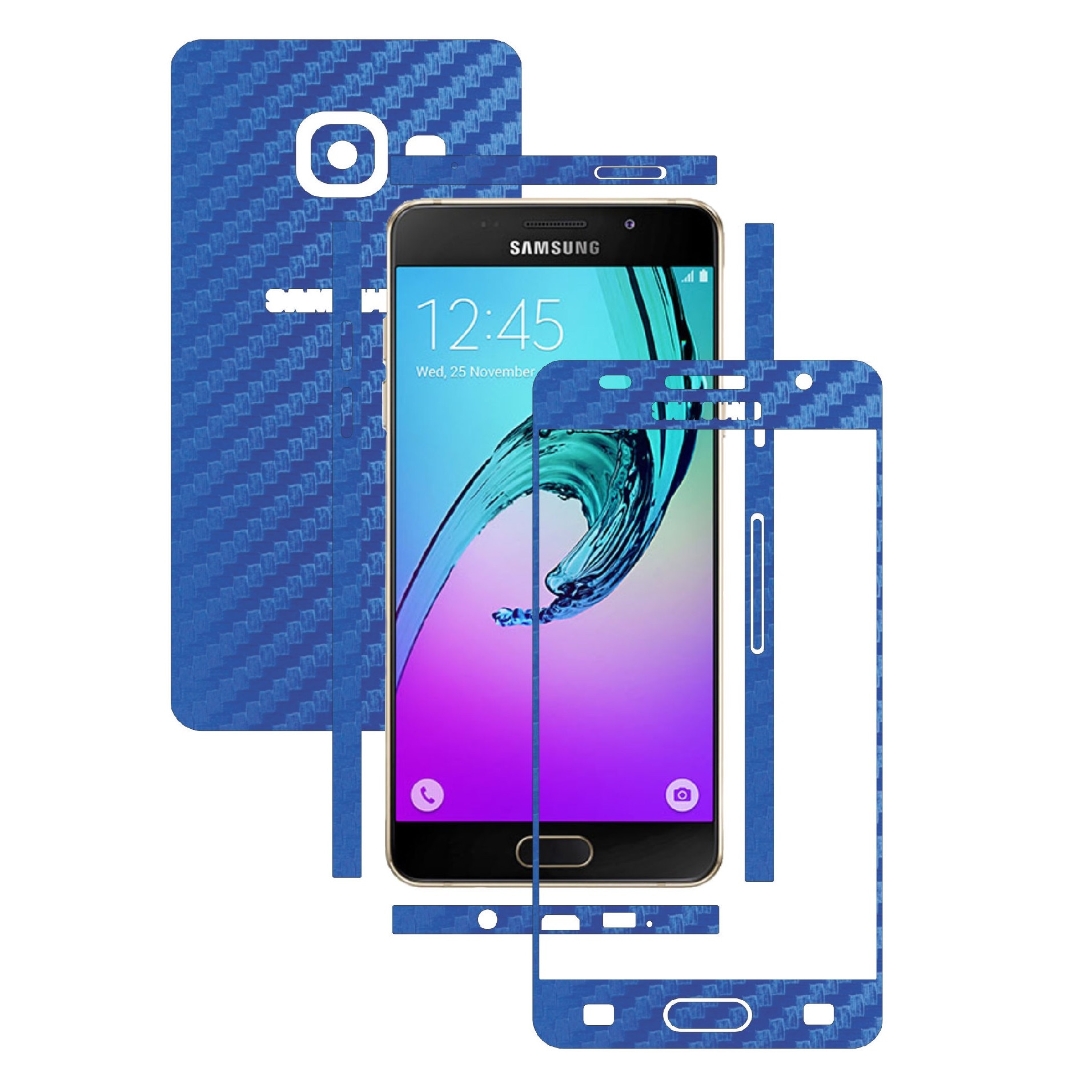 Folie de protectie Carbon Skinz, Inlocuitor Husa, Acoperire Totala a Carcasei, Carbon Albastru pentru Samsung Galaxy A7 2016 & Duos
