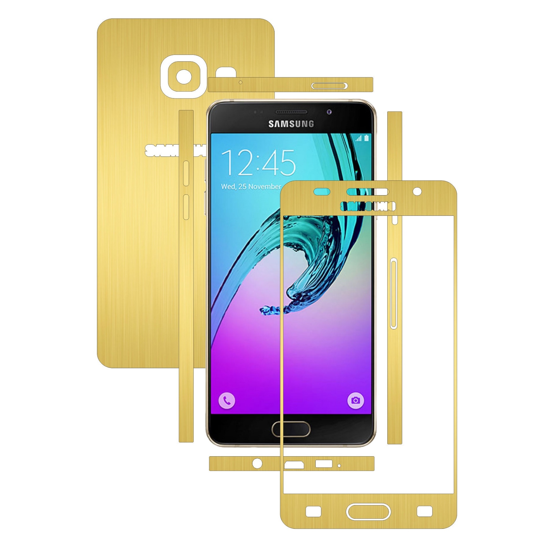 Folie de protectie Carbon Skinz, Inlocuitor Husa, Acoperire Totala a Carcasei, Brushed Auriu pentru Samsung Galaxy A7 2016 & Duos