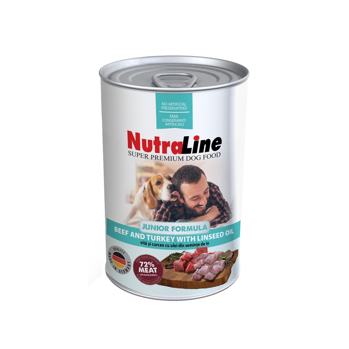 Hrana umeda pentru caini, NutraLine Dog conserva Junior Vita/Curcan ULEI DE IN 400 g