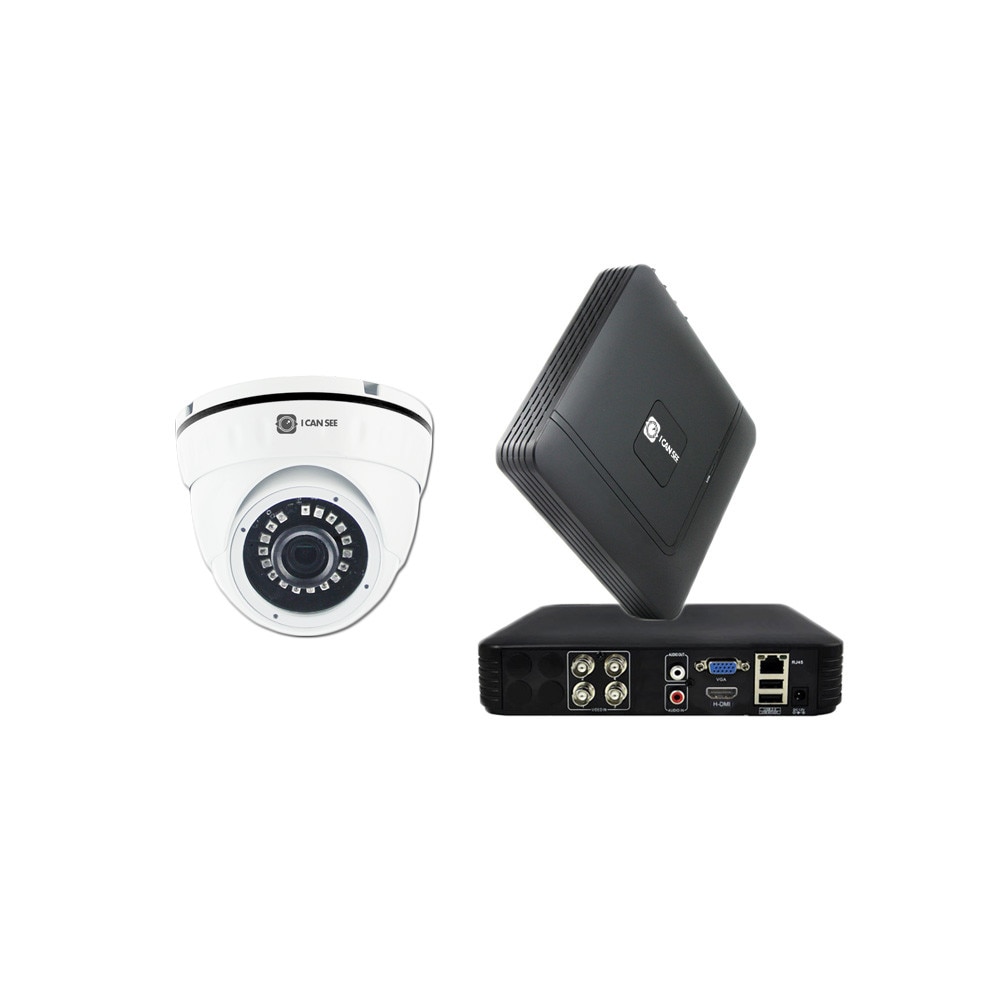 Kit supraveghere ICANSEE ICS-KU210-1A, cu o camera de interior / exterior Full HD, DVR 4 canale Full HD 1080p, 4 canale audio
