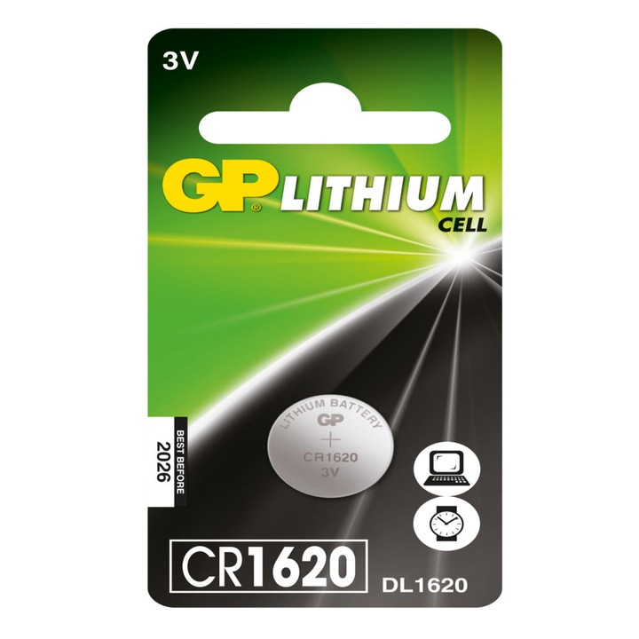 Baterie, GP, CR1620-7C5, 3 V
